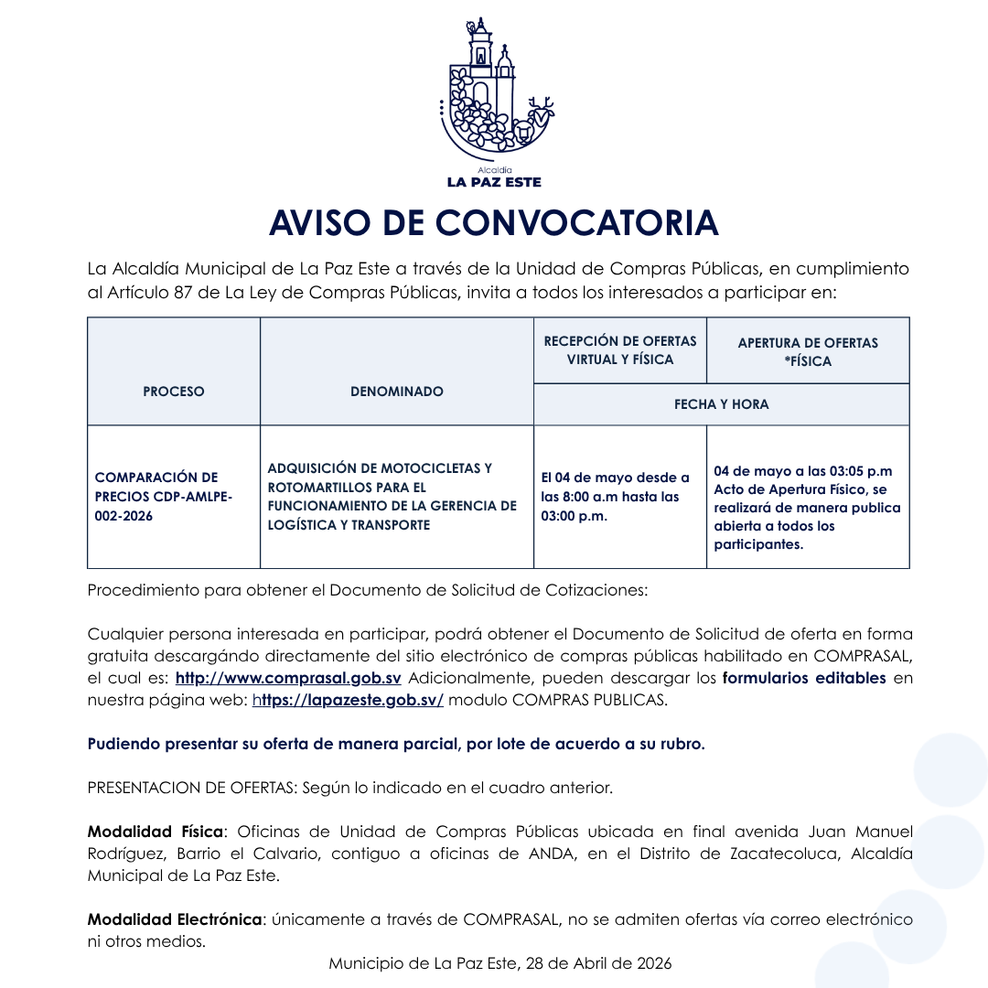 Vista previa de ADQUISICIÓN DE MOTOCICLETAS Y ROTOMARTILLOS PARA EL FUNCIONAMIENTO DE LA GERENCIA DE LOGÍSTICA Y TRANSPORTE